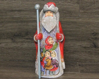 Hand Carved Wooden Santa Figurine: Father Frost Home Decor (8.85")