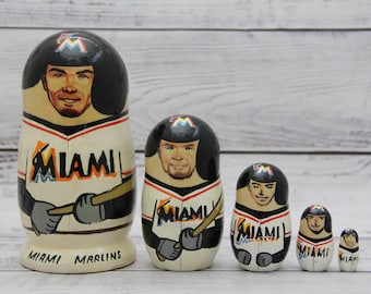 Miami Marlins Nesting Doll: Hand Painted Wooden Baseball Toy (5 pc Set)