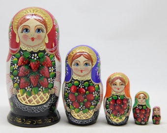 Ukrainian Traditional Hand Painted Nesting Doll 5 pieces, Doll 4.72'' or 12 cm, Wooden Toy, Home Decor, Kids Gift, Kids Room Decor