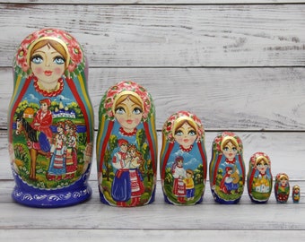 Goefly Matryoshka wooden toys Russian wooden matryoshka dolls Handmade nested dolls for toys gift home decoration ornament