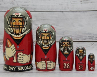 Tampa Bay Buccaneers Nesting Doll: Hand Painted Wooden Toy, 5 Piece
