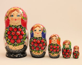 UkrainianTraditional Hand Painted Nesting Doll 5 pieces, Doll 4.72'' or 12 cm, Wooden Toy, Home Decor, Kids Gift, Kids Room Decor