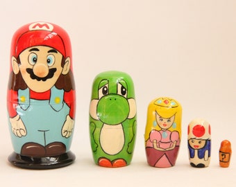 Cartoon Nesting Doll 3.93&#39;&#39; 10cm, Hand Painted  Doll 5pieces, Funny Gift, , Kids Gift, Wood toys for Kids  Made In Ukraine