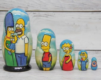 MADE in UKRAINECartoon Heroes  Nesting Doll 4.92'' or 12.5 cm, Hand Painted  Doll 5pieces, Funny Gifts, , Kids Wood Toy