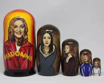 Famous  musicians Famous People 4.33", Hand Crafted Nesting Doll 5 pcs, Louise Ciccone Madonna Doll, Wooden Toy, Home Decor, Kids Room Decor