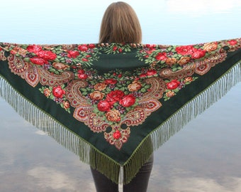 MADE in Ukraine Ethnic Folk Ukrainian Wool Shawl Babushka Floral Scarf Modern Chic Boho Gift for Her