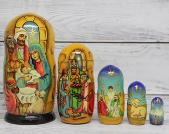 LOKESI Nesting Dolls Nativity Wooden Nesting Dolls Matryoshka Nativity Manger Scene Dolls for Home Display Tables Mantle Party Decor Holiday Decorations LOKESI Nesting Dolls Nativity Wooden Nesting Dolls Matryoshka Nativity Manger Scene Dolls for Home Display Tables Mantle Party Decor Holiday Decorations