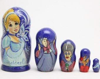 Cinderella Nesting Doll, Hand Painted Matryoshka Doll Set, 5 Pieces