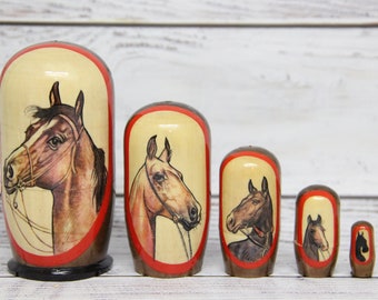 MADE in UKRAINE Horses Ukrainian Nesting Doll 4.33'' or 11 cm  Doll 5 pieces Gift for Mom Kids Gift Animal Toys, Kids Room Decor