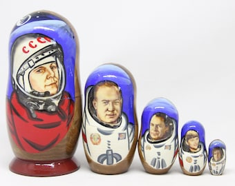Muñeca rusa de Yuri Gagarin: Juguete de madera hecho a mano, 5 piezas