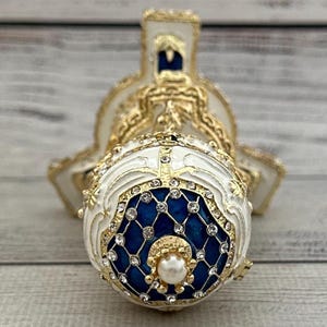 Ukrainian Faberge Egg, Enamel & Swarovski Crystals, Hand Crafted Decor, 4.72" image 6