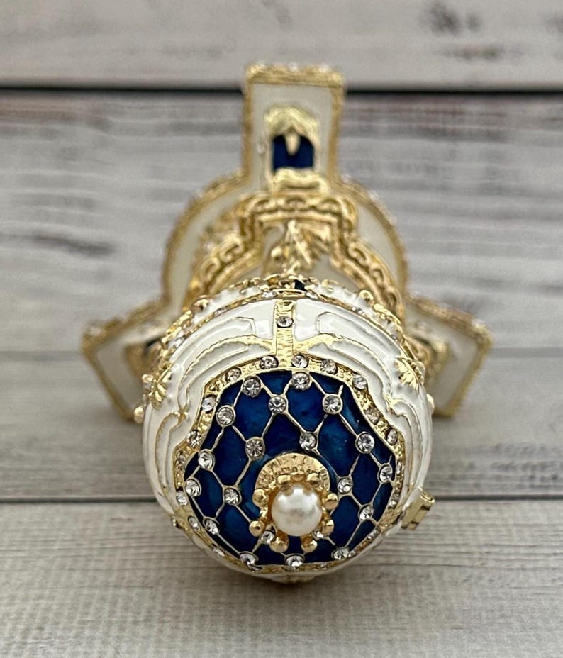 Ukrainian Faberge Egg, Enamel & Swarovski Crystals, Hand Crafted Decor, 4.72" image 6