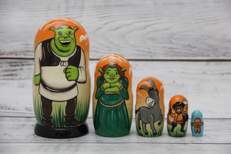 MADE in UKRAINE Cartoon Heroes Nesting Doll 4.72'' or 12 cm Hand Painted Doll 5pieces Funny Gifts Kids Gift Toy image 1