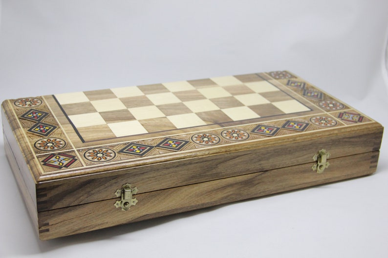 Checkers Hand Carved Wooden Chess Set 18,9/'/' 48 cm Handmade Souvenir Chess Backgammon Table Game Gift for Him
