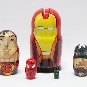 Movie Heroes  Nesting Doll 4.13&#39;&#39; or 10.5 cm, Comics Heroes  Doll 5 pieces, Heroes, Kids Gift, Made In Ukraine