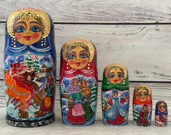 Süßes Gesicht Ukrainische Märchen Handbemalte Schachtel 5 Stück, Ukrainische Puppe 17 cm oder 6,69 '', Holzspielzeug, Wohnkultur, Kinderzimmer Dekor