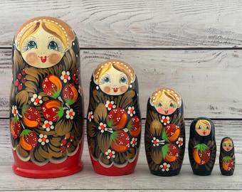 Ukrainian Traditional Hand Painted Nesting Doll 5 pieces, Doll 17.5 cm or 6.88", Wooden Toy, Home Decor, Kids Gift, Kids Room Decor