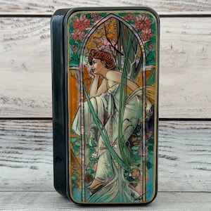 Caja de laca ucraniana, escuela de pintura artística Fedoskino, Alfonse Mucha, caja de joyería de papel maché pintada a mano y hecha a mano