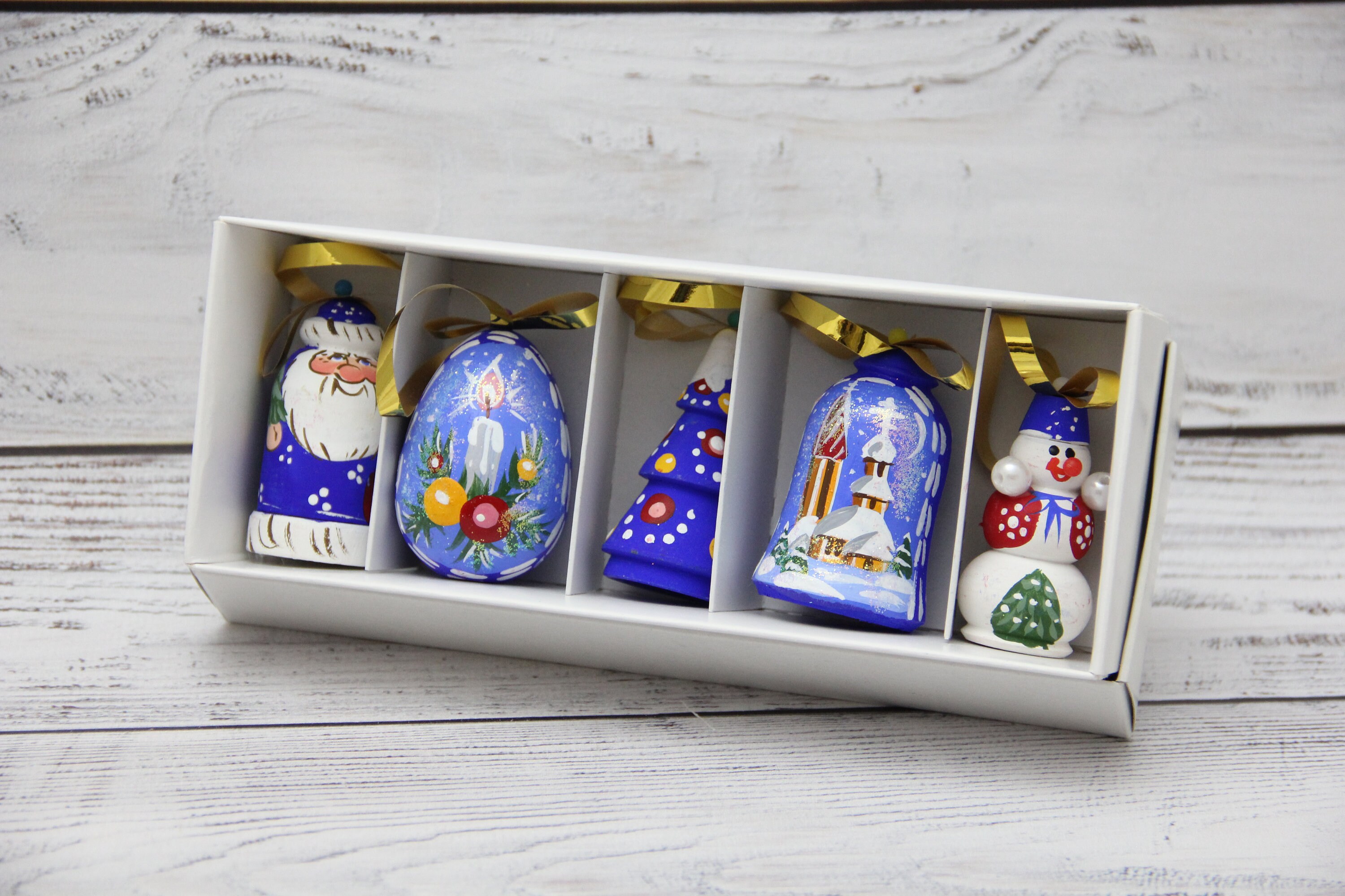 Russian Wooden Christmas Tree Ornaments Handmade Christmas Etsy