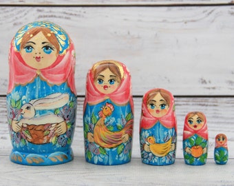 Ukrainische traditionelle handbemalte Schachtelpuppe 5 Stück, Ukrainische Puppe 4,72 '' oder 12 cm, Holzspielzeug, Wohnkultur, Kinder Geschenk, Kinderzimmer Dekor
