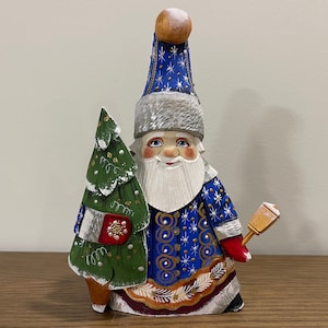 Ukrainian Carved Santa 7.87&quot;, Father Frost, Wooden Santa, Hand Carved Hand Painted Christmas Gift, Home Decor, Christmas Gift, Gift for Her