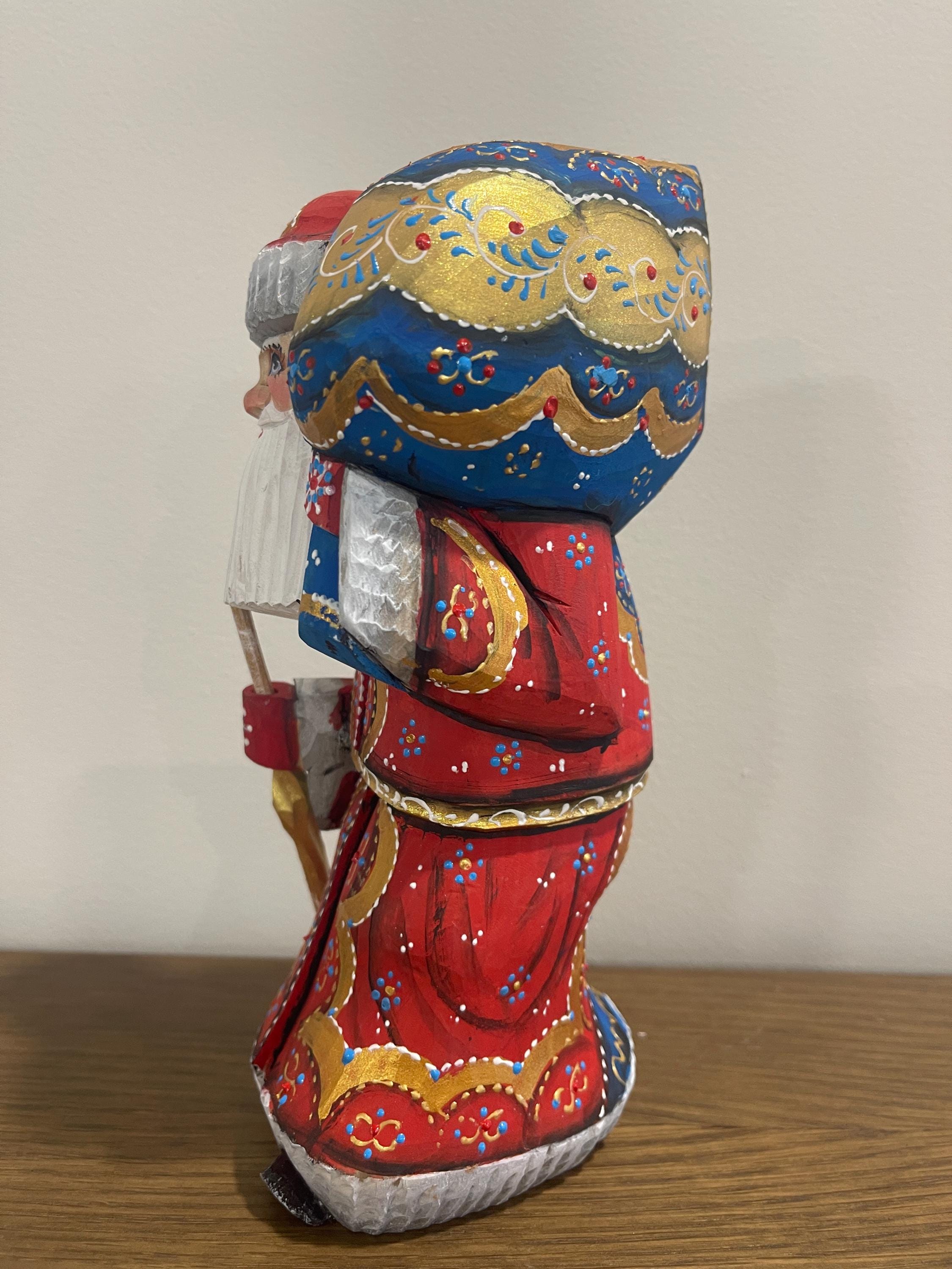 Hand Carved Ukrainian Santa Claus, Painted Linden Wood Ded Moroz