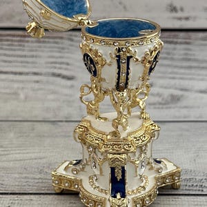 Ukrainian Faberge Egg, Enamel & Swarovski Crystals, Hand Crafted Decor, 4.72" image 4