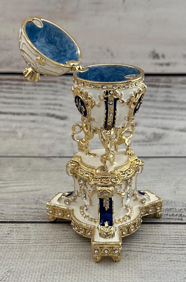 Ukrainian Faberge Egg, Enamel & Swarovski Crystals, Hand Crafted Decor, 4.72" image 4