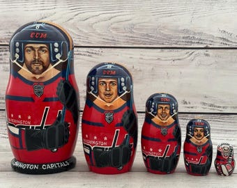 Washington Capitals Ice Hockey Sport Doll 6.69" or 17 cm Hand Painted Ukrainian Nesting Doll 5 pcs Wooden Toy Home Decor Portrait Quality