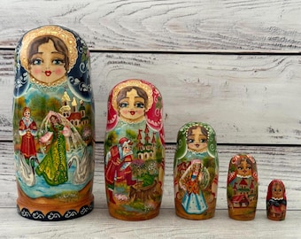 Hand Painted Nesting Doll: Ukrainian Fairy Tales, 5 Piece Set