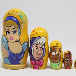 Cartoon Heroes Nesting Doll 3.93&#39;&#39; or 10 cm, Hand Painted  Doll 5pieces, Funny Gifts, Kids Gift, Wooden Doll  Made In Ukraine