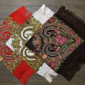 Wool Scarf Slavic Babushka Floral Scarf Modern Chic Boho Chale Russe Pavlovo Posad with Classic Timeless Floral Design Gift for Her