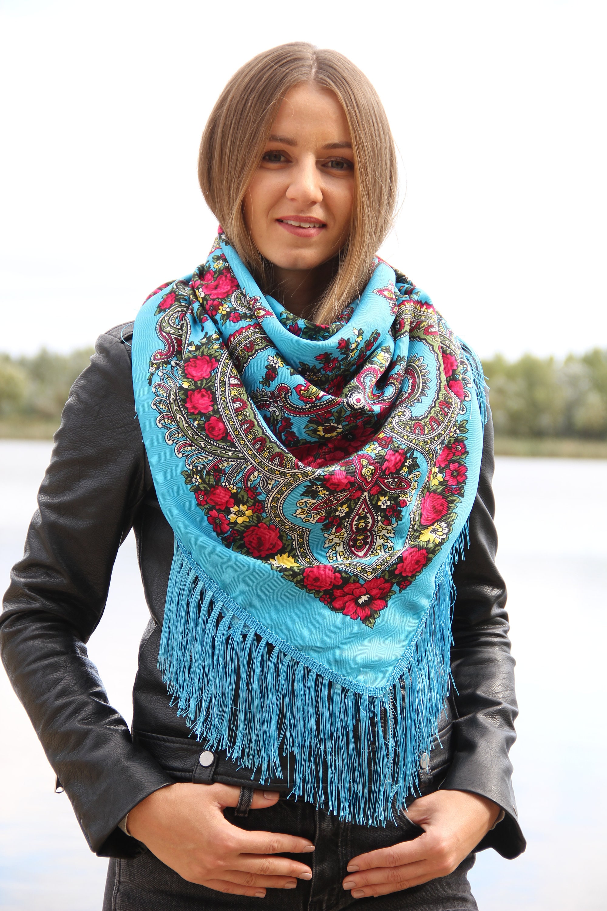 Russian Wool Scarf Slavic Babushka Floral Scarf Ethnic Folk Etsy