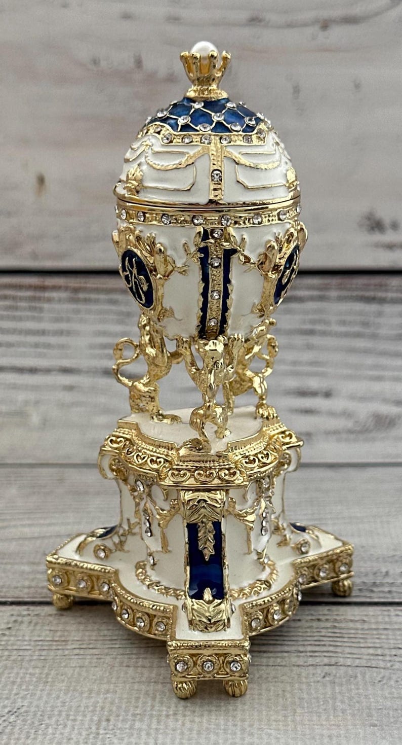 Ukrainian Faberge Egg, Enamel & Swarovski Crystals, Hand Crafted Decor, 4.72" image 3