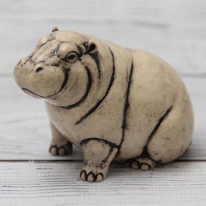 Ceramic Figurine Hippo 2.36" Collectable Ceramic Sculpture One Of Kind Home & Garden Decor Gift for Her Real Artwork Vladimir Butcanov