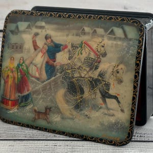 Caja de laca ucraniana, Escuela de pintura artística de Palekh, Cuento de hadas, Hecho a mano, Caja de joyería, Decoración del hogar, Caja de regalo, Caja de baratijas