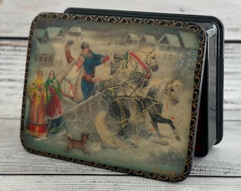 Caja de laca ucraniana, Escuela de pintura artística de Palekh, Cuento de hadas, Hecha a mano, Joyero, Decoración del hogar, Caja de regalo, Caja de baratijas