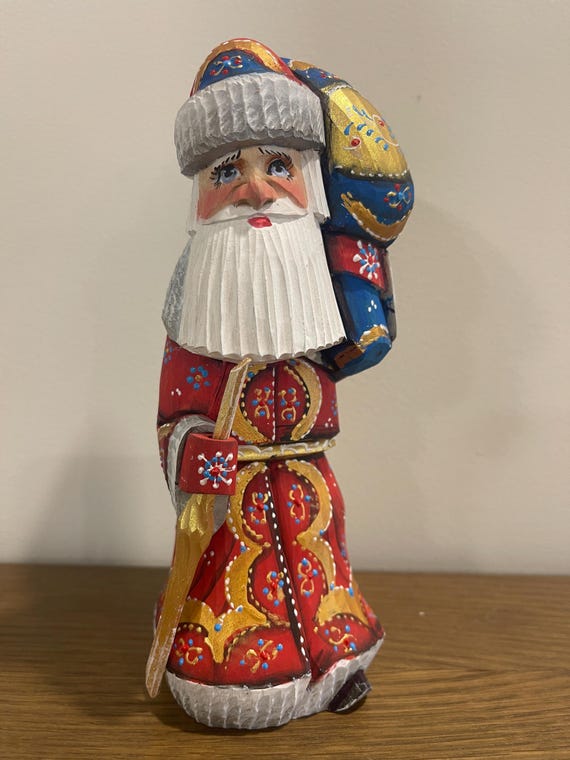 Hand Carved Ukrainian Santa Claus, Painted Linden Wood Ded Moroz