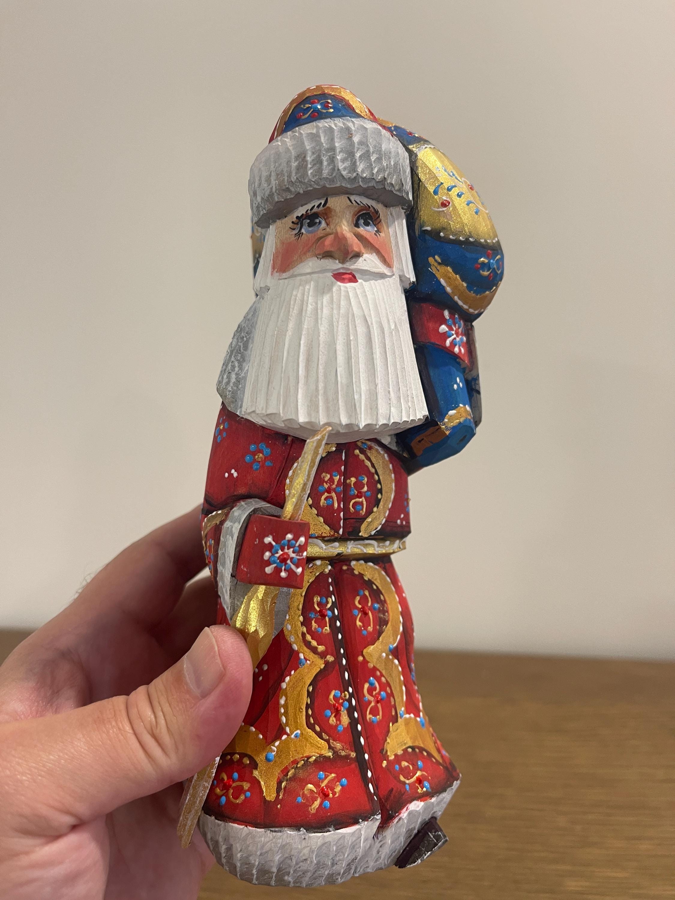 Hand Carved Ukrainian Santa Claus, Painted Linden Wood Ded Moroz