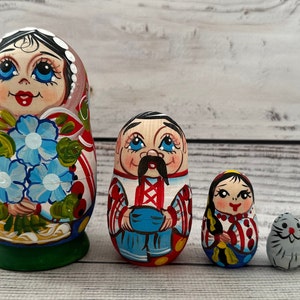 Ukrainian Family, Hand Painted Nesting Doll 5 pieces, Ukrainian Doll 4.13'' or 10.5 cm, Wooden Toy, Home Decor, Kids Gift, Kids Room Decor