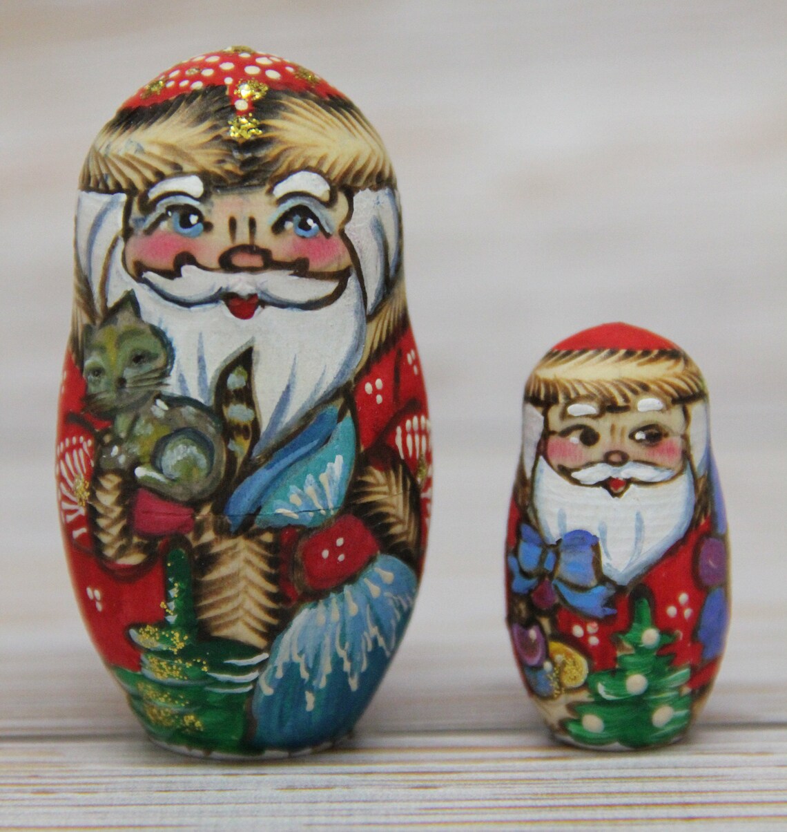 Santa Wooden Nesting Doll 7.28 or 18.5 cm Hand Painted Etsy