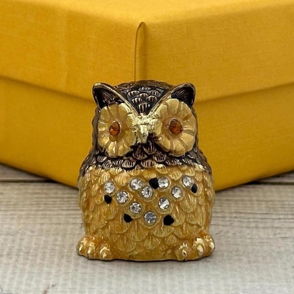 Ukrainian Faberge Style Thimble Owl 1.37" or 3.5 cm with Enamel & Swarovski Crystals