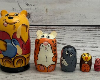 Cartoon Heroes Ukrainian Nesting Doll 3.74'' or 9.5 cm, Ukrainian Doll 5 pieces, Gift for Mom, Kids Gift, Animal Toys, Kids Room Decor