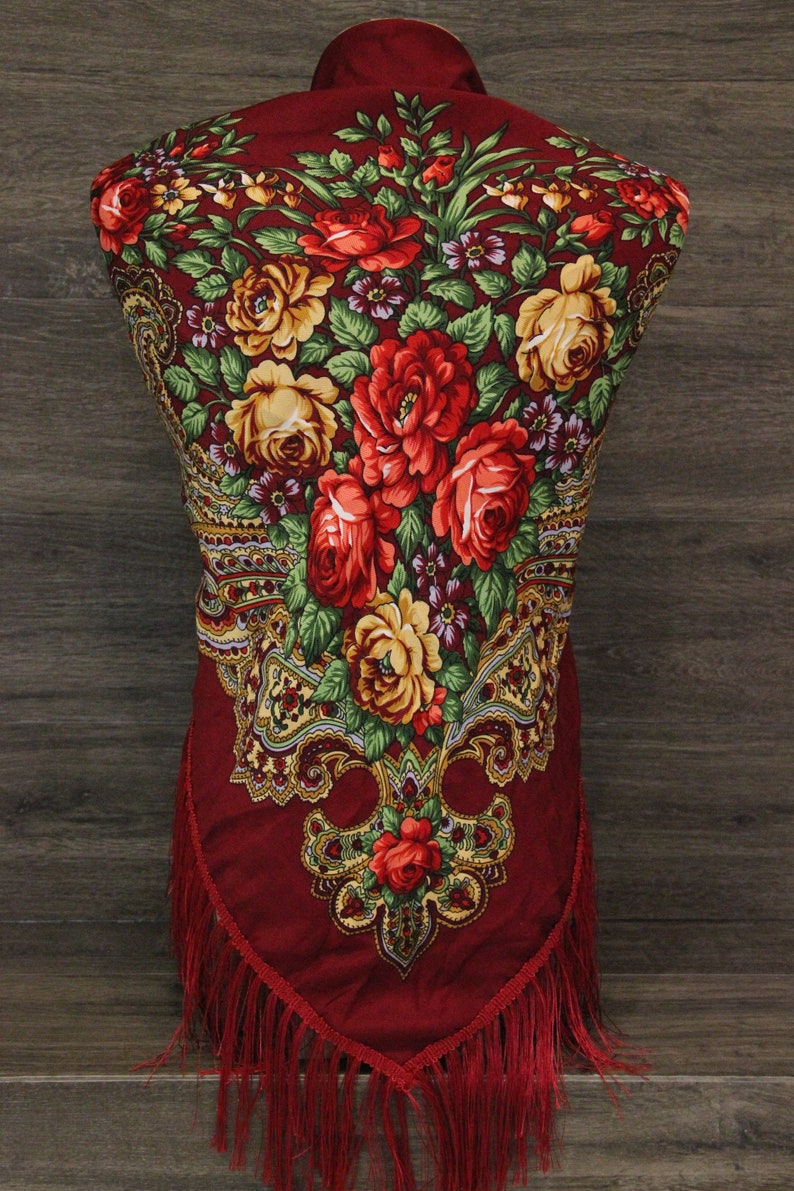MADE in Ukraine Ethnic Folk Ukrainian Wool Shawl Babushka Floral Scarf Modern Chic Boho Gift for Her image 3