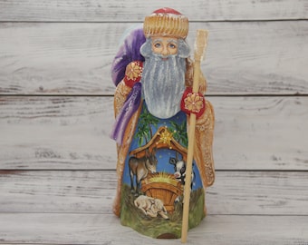 Hand Carved Ukrainian Wooden Santa Figurine, Father Frost, Christmas Decor