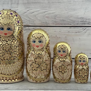 Ukrainian Traditional Hand Painted Nesting Doll 5 pieces, Wood Burning Doll 7.08&#39;&#39; or 18 cm, Wooden Toy, Kids Gift, Kids Room Decor