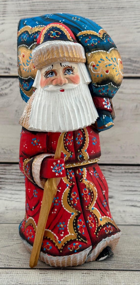 Hand Carved Painted Wooden Santa, Father Frost, Ukrainian Folk Art