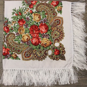 Ethnic Folk  Wool Shawl Slavic Babushka Floral Scarf Modern Chic Boho  Gift for Her Made In UKRAINE