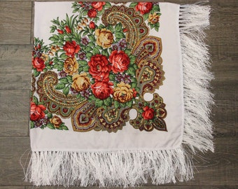 Made In UKRAINE Ethnic Folk  Wool Shawl Slavic Babushka Floral Scarf Modern Chic Boho  Gift for Her