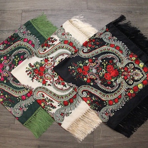 Ukrainian Wool Scarf Slavic Babushka Floral  Modern Chic Boho Styling with Classic Timeless Floral Design Gift for Her MADE IN UKRAINE